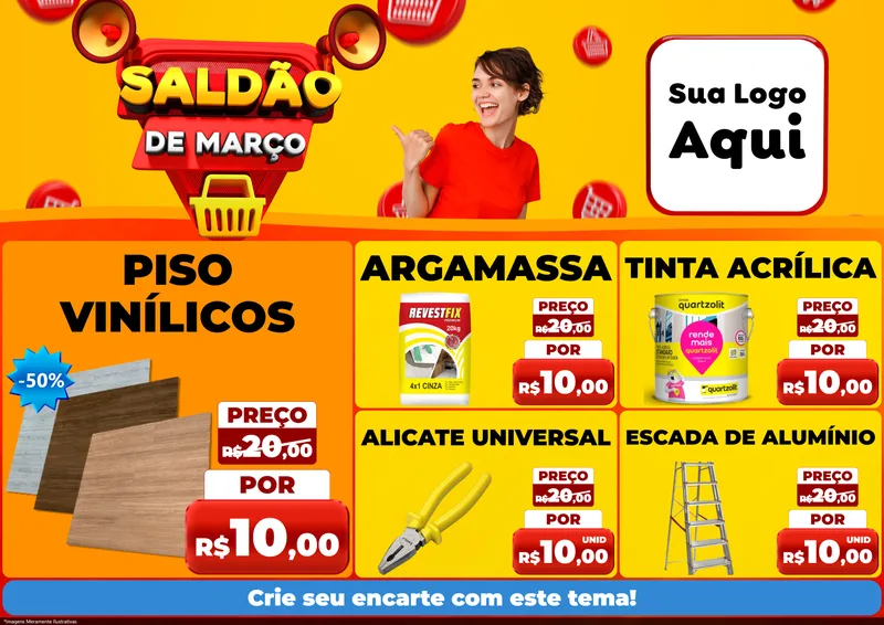 Modelo de Encarte para Encarte A4 Horizontal com o tema Saldão de Março para Material para Construção