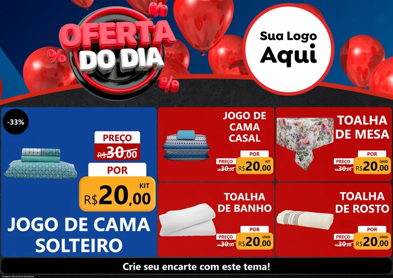 Modelo de Encarte para Encarte A4 Horizontal com o tema Oferta do Dia para Cama, Mesa e Banho