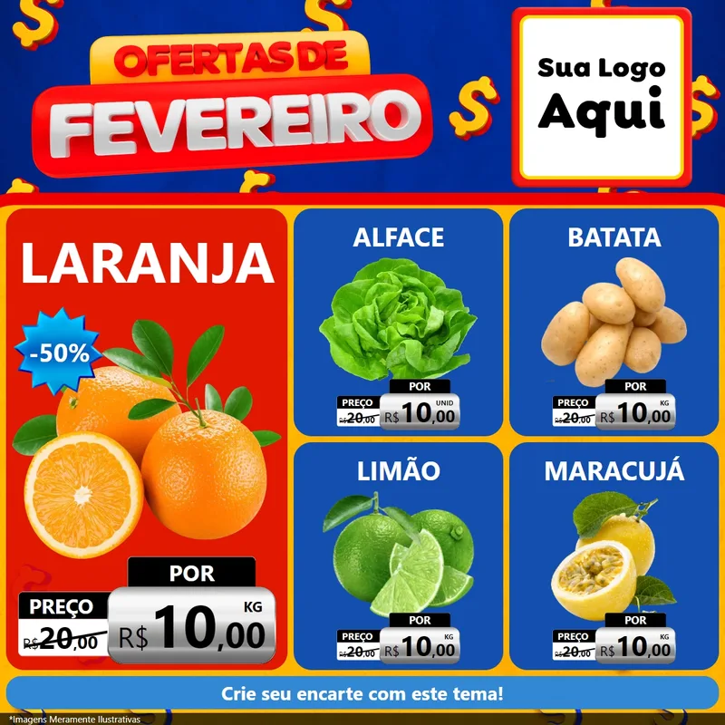 Modelo de Rede Social para Feed Facebook com o tema Ofertas de Fevereiro para Hortifrúti