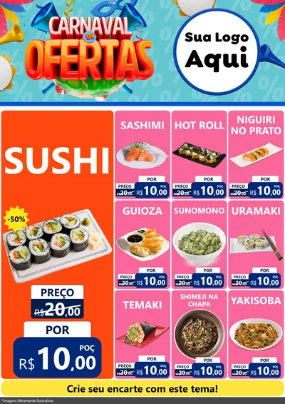 Modelo de Encarte para Encarte A4 Vertical com o tema Carnaval de Ofertas para Comida japonesa