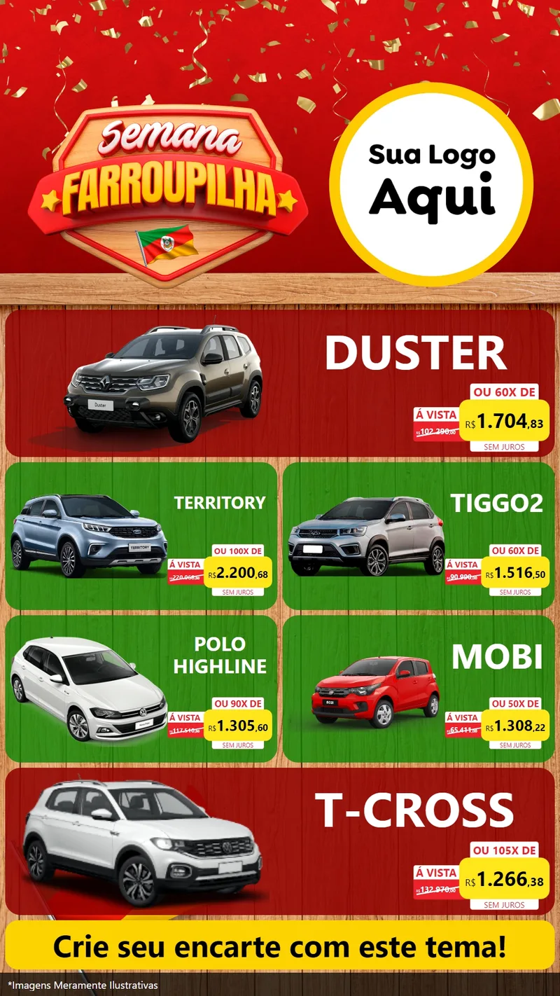 Modelo de TV para TV Vertical com o tema Semana Farroupilha para Concessionaria de Carros