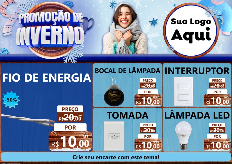 Modelo de Encarte para Encarte A4 Horizontal com o tema Promoção de Inverno para Materiais Elétricos