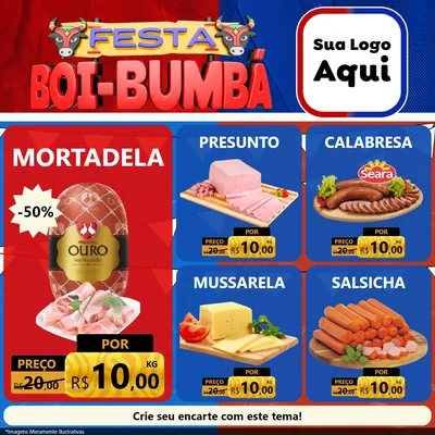 Modelo de Rede Social para Feed Facebook com o tema Festa Boi Bumbá para Frios e Laticínios