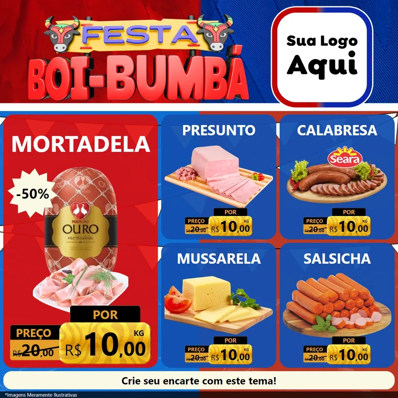 Modelo de Rede Social para Feed Facebook com o tema Festa Boi Bumbá para Frios e Laticínios
