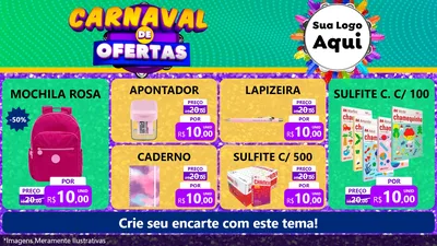Modelo de TV para TV Horizontal com o tema Carnaval de Ofertas para Papelaria