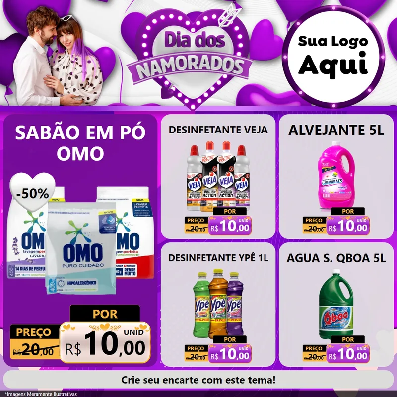 Modelo de Rede Social para Feed Facebook com o tema Dia dos Namorados para Produtos de Limpeza