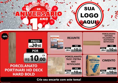 Modelo de Encarte para Encarte A4 Horizontal com o tema Promoção de Aniversário - 1 Ano para Pisos e revestimentos