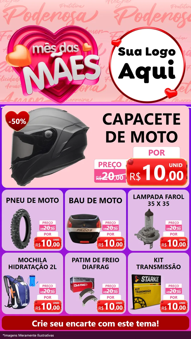 Modelo de Rede Social para Stories com o tema Mês Das Mães para Moto peças