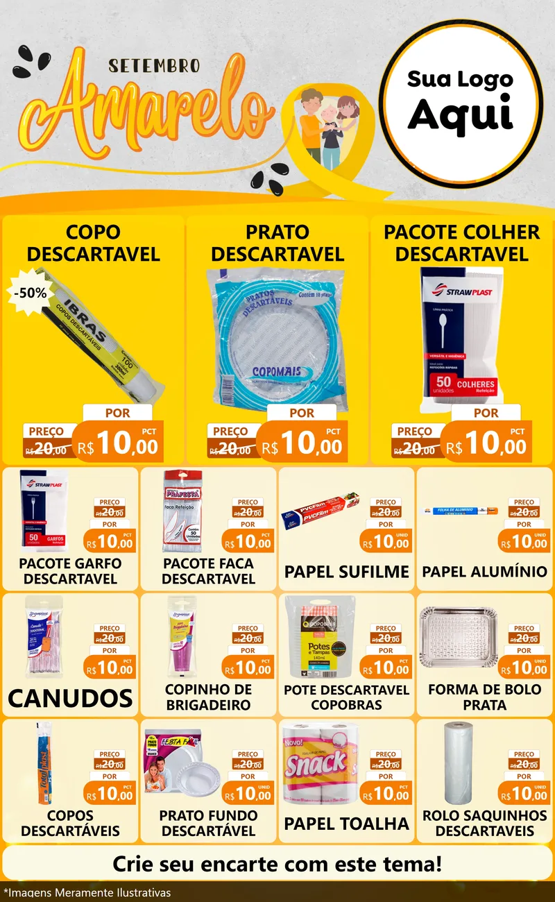 Modelo de Encarte para Encarte Grande com o tema Setembro Amarelo para Embalagens
