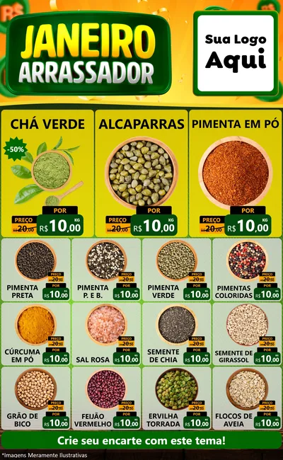 Modelo de Encarte para Encarte Grande com o tema Janeiro Arrasador para Produtos Naturais