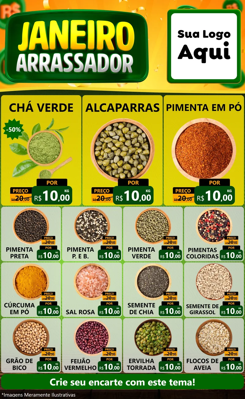Modelo de Encarte para Encarte Grande com o tema Janeiro Arrasador para Produtos Naturais