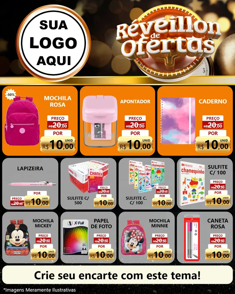 Modelo de Rede Social para Feed Instagram com o tema Réveillon de Ofertas para Papelaria