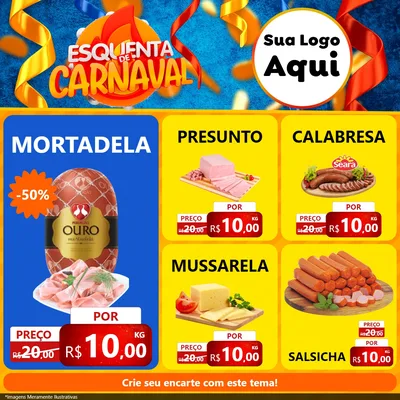 Modelo de Rede Social para Feed Facebook com o tema Esquenta de Carnaval para Frios e Laticínios