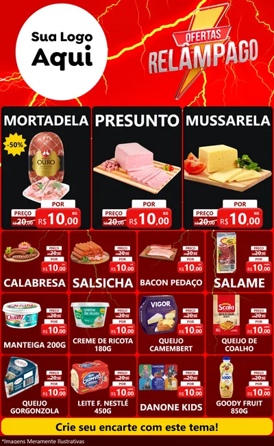 Modelo de Encarte para Encarte Grande com o tema Ofertas Relâmpago para Frios e Laticínios