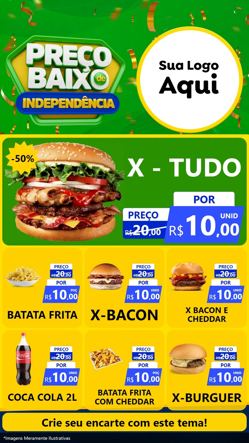 Modelo de Rede Social para Stories com o tema Preço Baixo de Independência para Hamburgueria