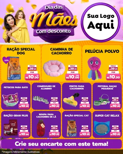 Modelo de Rede Social para Feed Instagram com o tema Dia das Mães com Desconto para Pet Shop