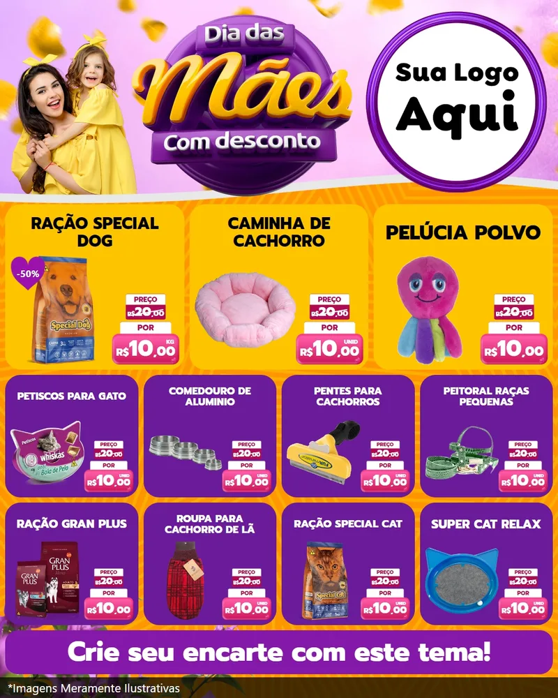 Modelo de Rede Social para Feed Instagram com o tema Dia das Mães com Desconto para Pet Shop