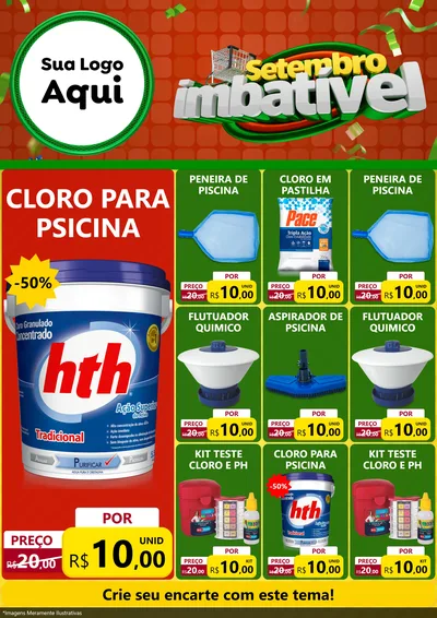 Modelo de Encarte para Encarte A4 Vertical com o tema Setembro Imbatível para Produtos para Piscina