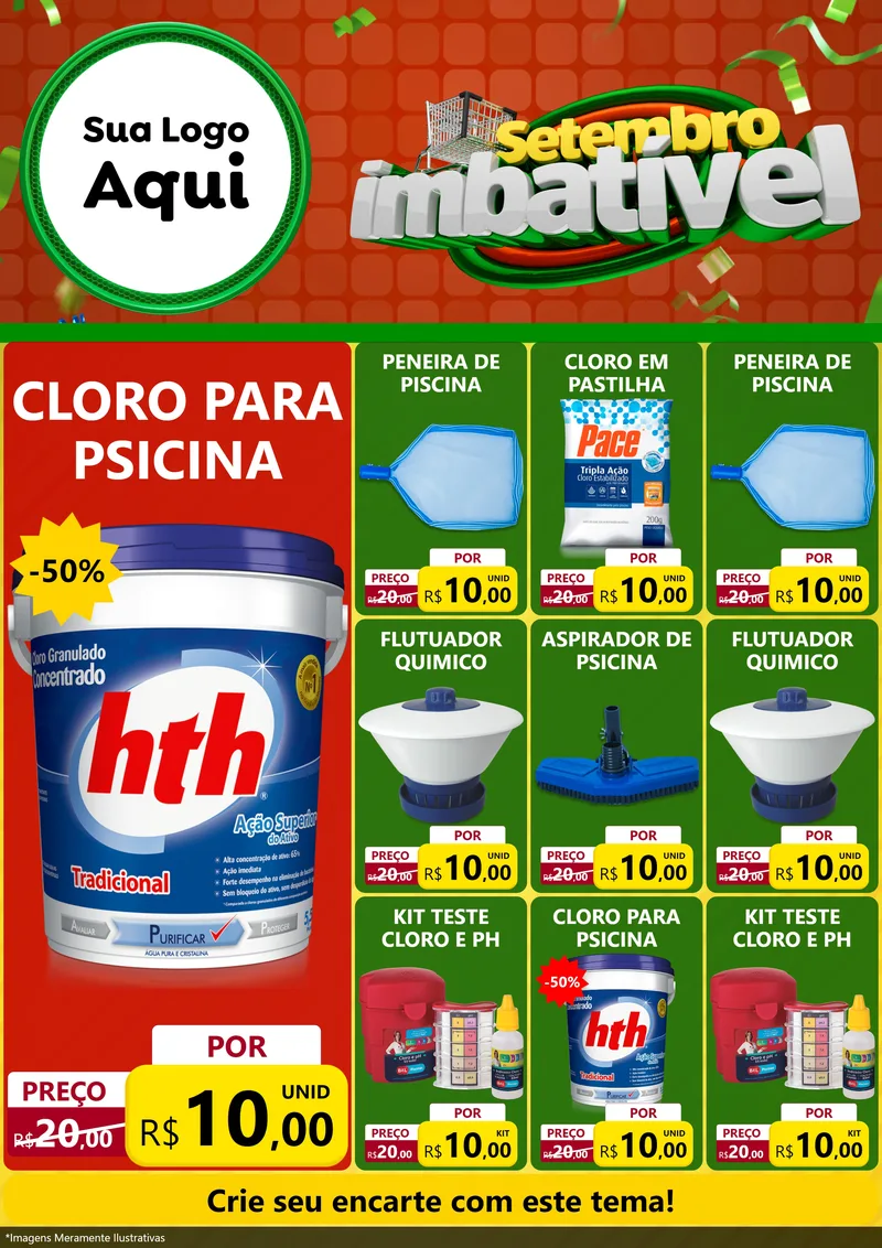 Modelo de Encarte para Encarte A4 Vertical com o tema Setembro Imbatível para Produtos para Piscina