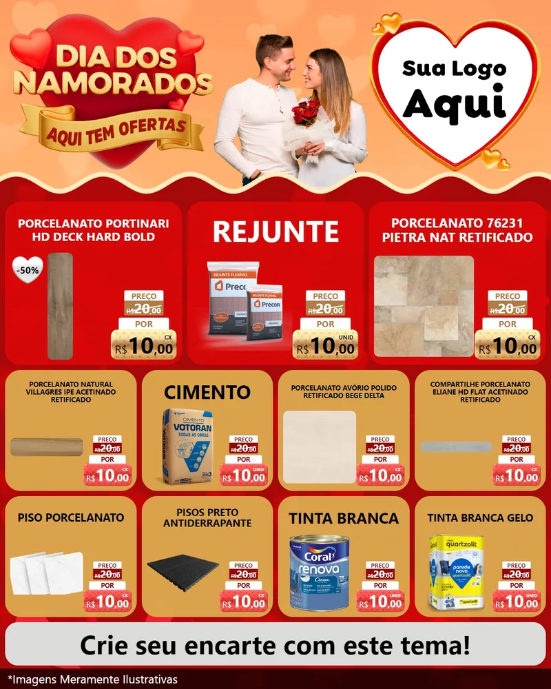 Modelo de Rede Social para Feed Instagram com o tema Dia dos Namorados - Aqui Tem Ofertas para Pisos e revestimentos