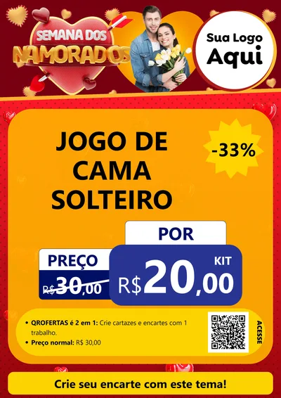 Modelo de Cartaz para Cartaz A4 Vertical com o tema Semana dos Namorados para Cama, Mesa e Banho