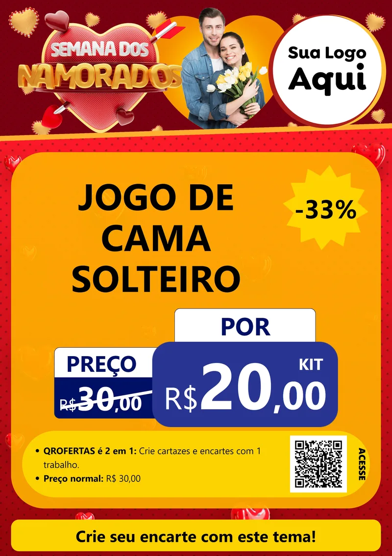 Modelo de Cartaz para Cartaz A4 Vertical com o tema Semana dos Namorados para Cama, Mesa e Banho