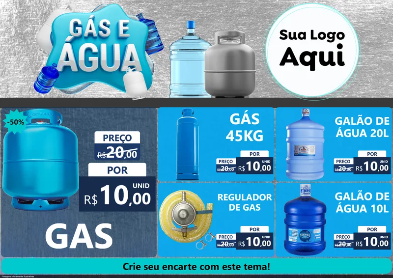 Modelo de Encarte para Encarte A4 Horizontal com o tema Gás e Água para Água e gás