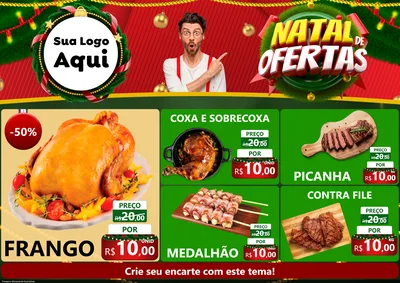 Modelo de Encarte para Encarte A4 Horizontal com o tema Natal de Ofertas para Assados