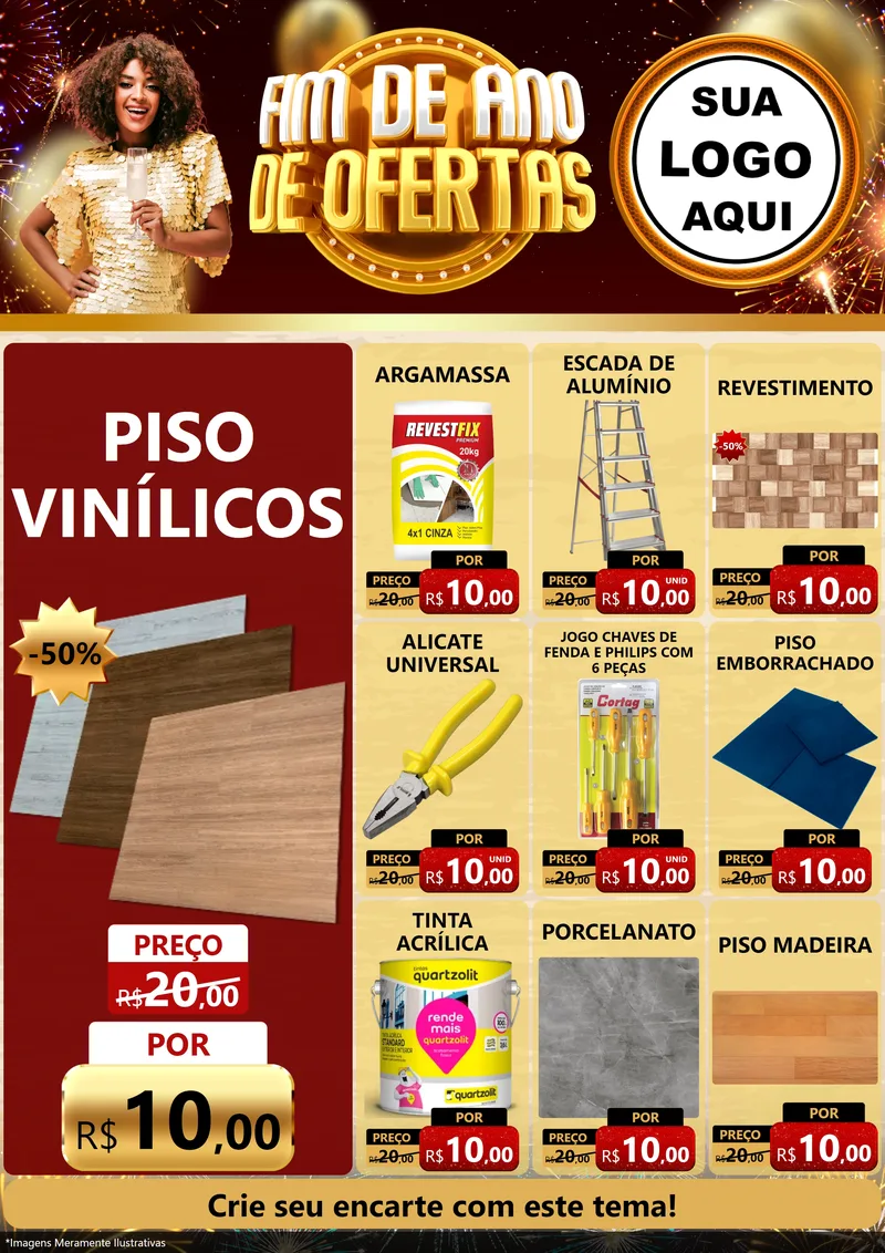 Modelo de Encarte para Encarte A4 Vertical com o tema Fim de Ano de Ofertas para Material para Construção