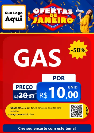 Modelo de Cartaz para Cartaz A4 Vertical com o tema Ofertas de Janeiro para Água e gás