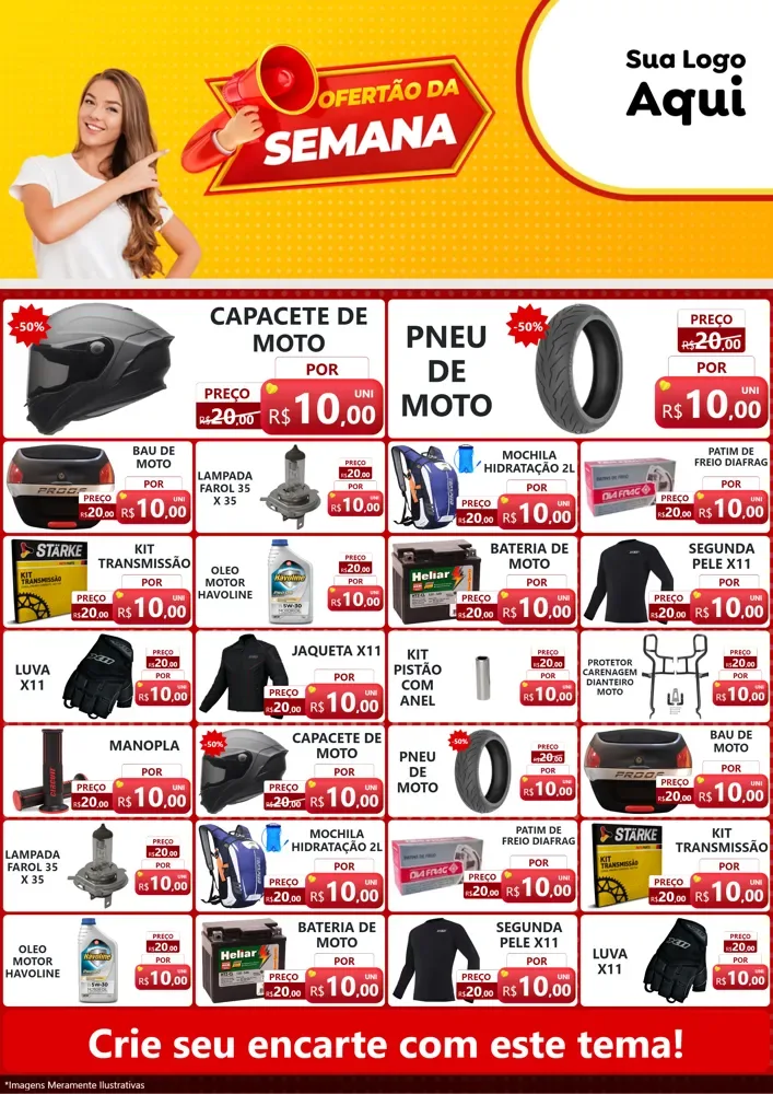 Modelo de Encarte para Encarte A4 Vertical com o tema Ofertão da Semana para Moto peças