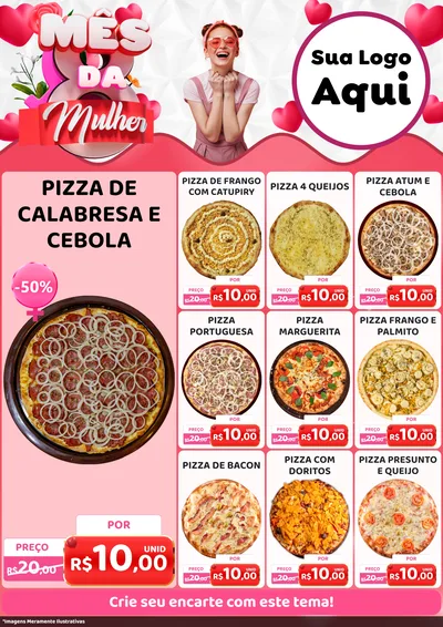 Modelo de Encarte para Encarte A4 Vertical com o tema Mês da Mulher para Pizzaria