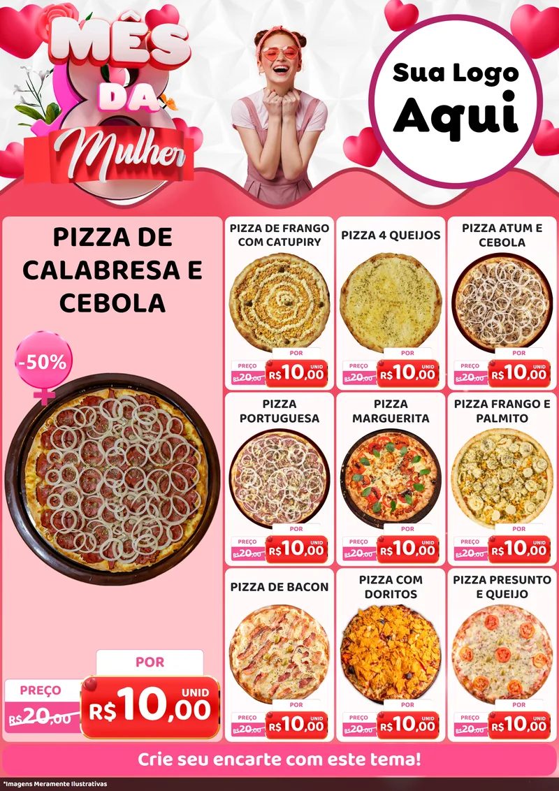 Modelo de Encarte para Encarte A4 Vertical com o tema Mês da Mulher para Pizzaria