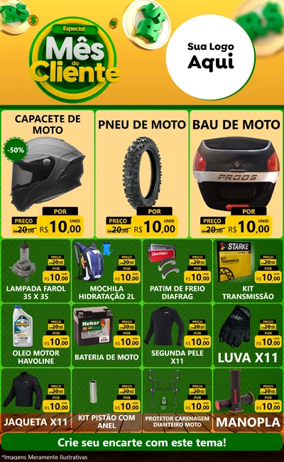 Modelo de Encarte para Encarte Grande com o tema Especial Mês do Cliente para Moto peças