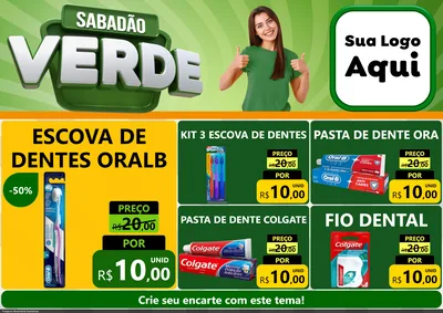 Modelo de Encarte para Encarte A4 Horizontal com o tema Sabadão Verde para Higiene Pessoal