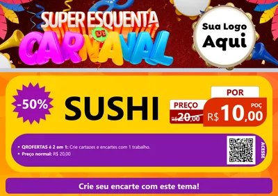 Modelo de Cartaz para Cartaz A4 Horizontal com o tema Super Esquenta de Carnaval para Comida japonesa