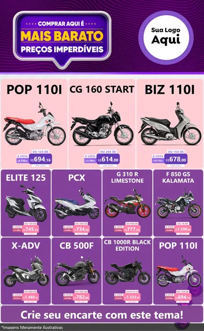 Modelo de Encarte para Encarte Grande com o tema Mais Barato para Concessionaria de Motos