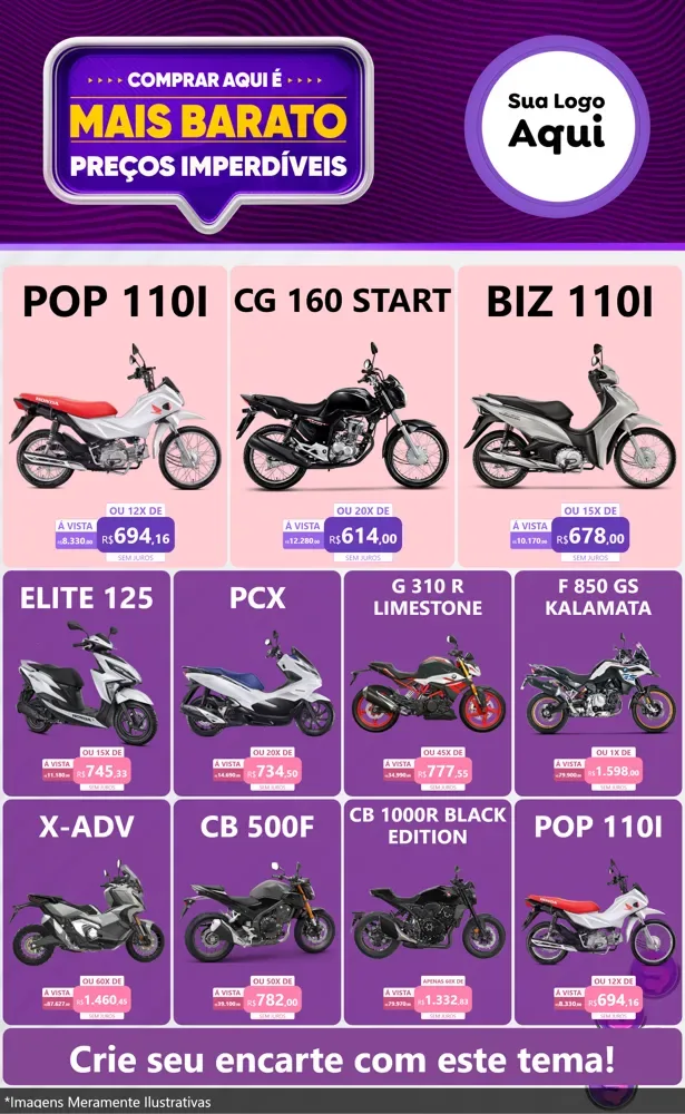 Modelo de Encarte para Encarte Grande com o tema Mais Barato para Concessionaria de Motos