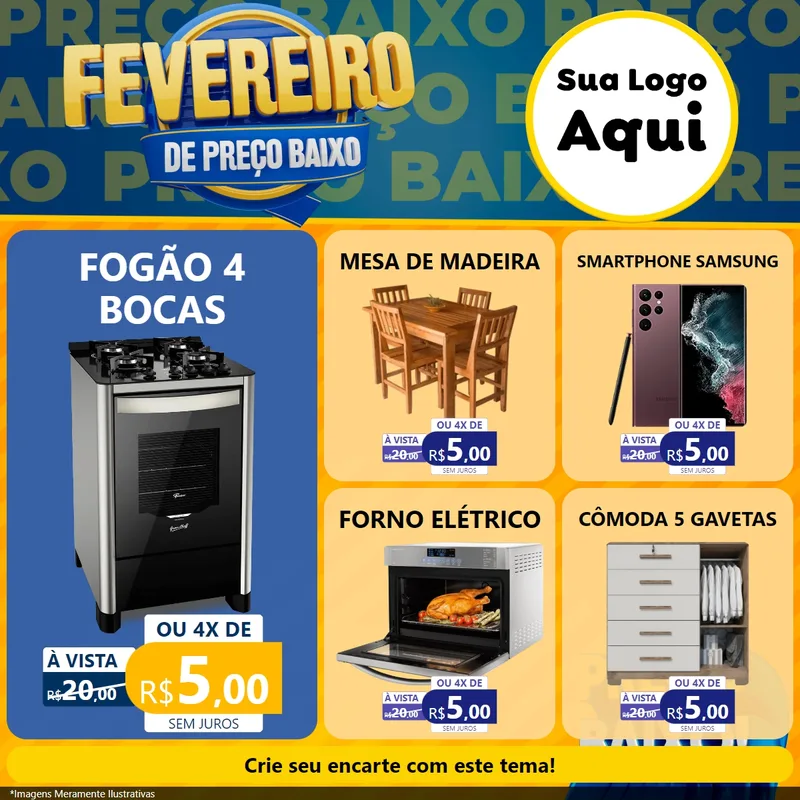 Modelo de Rede Social para Feed Facebook com o tema Fevereiro de Preço Baixo para Móveis e Eletro