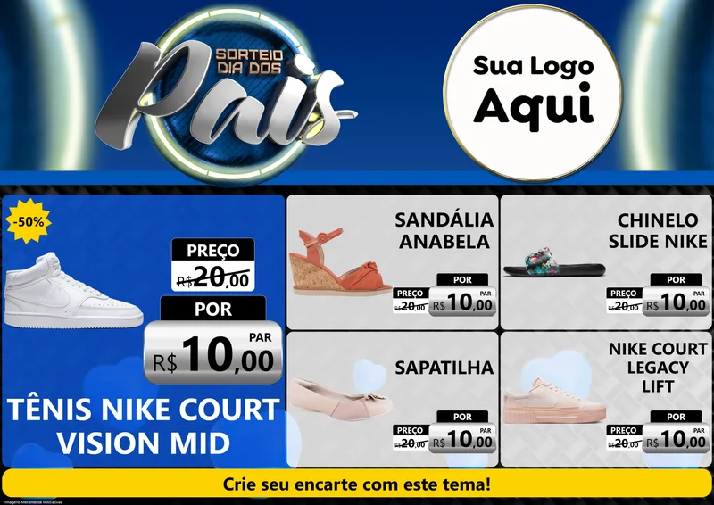 Modelo de Encarte para Encarte A4 Horizontal com o tema Sorteio Dia Dos Pais para Calçados