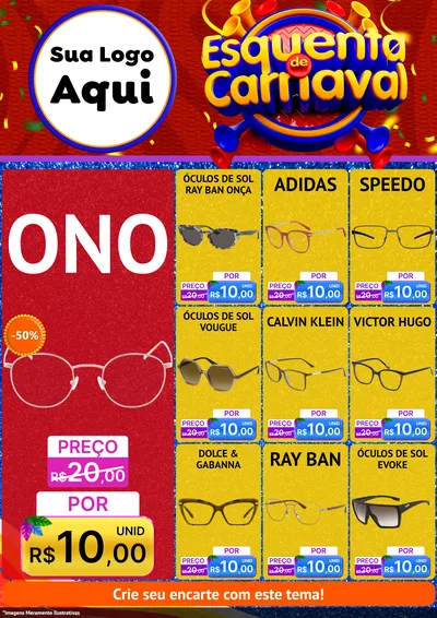 Modelo de Encarte para Encarte A4 Vertical com o tema Esquenta de Carnaval para Óticas