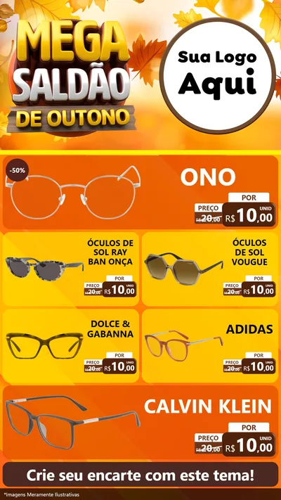Modelo de TV para TV Vertical com o tema Mega Saldão de Outono para Óticas