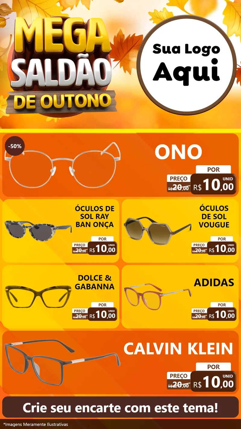 Modelo de TV para TV Vertical com o tema Mega Saldão de Outono para Óticas