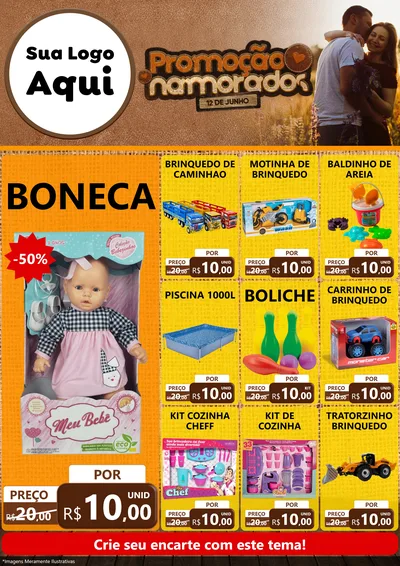 Modelo de Encarte para Encarte A4 Vertical com o tema Promoção Namorados para Brinquedos