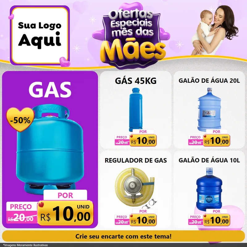 Modelo de Rede Social para Feed Facebook com o tema Ofertas Especiais - Mês das Mães para Água e gás