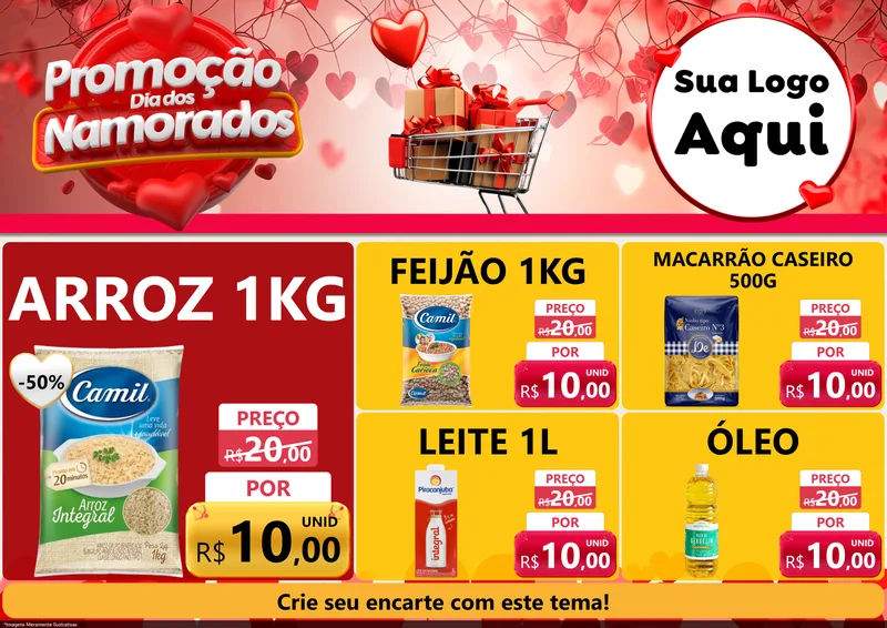 Modelo de Encarte para Encarte A4 Horizontal com o tema Promoção Dia dos Namorados para Supermercado