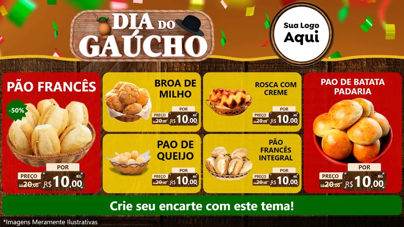 Modelo de TV para TV Horizontal com o tema Dia do Gaúcho para Padaria