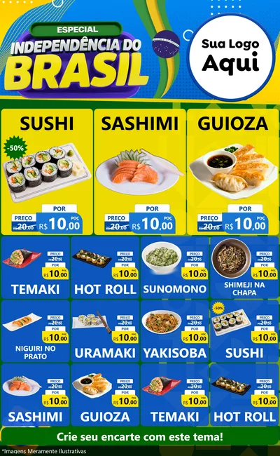 Modelo de Encarte para Encarte Grande com o tema Especial Independência do Brasil para Comida japonesa