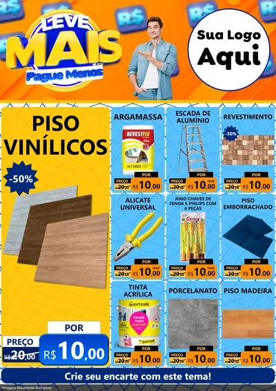 Modelo de Encarte para Encarte A4 Vertical com o tema Leve Mais, Pague Menos para Material para Construção