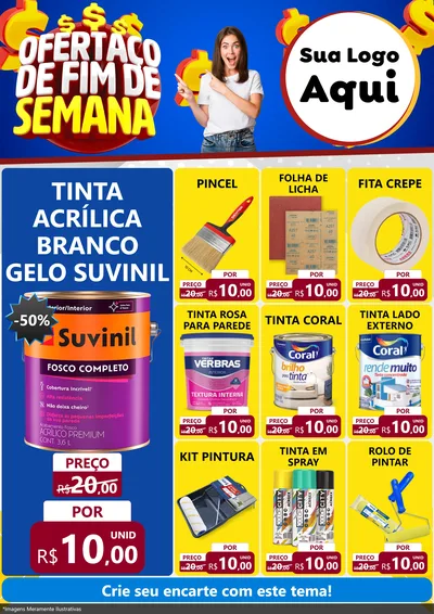 Modelo de Encarte para Encarte A4 Vertical com o tema Ofertaço de Fim de Semana para Tintas e Ferramentas